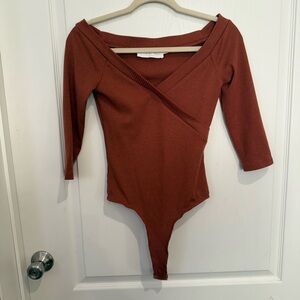 Astr Terracotta Ribbed bodysuit